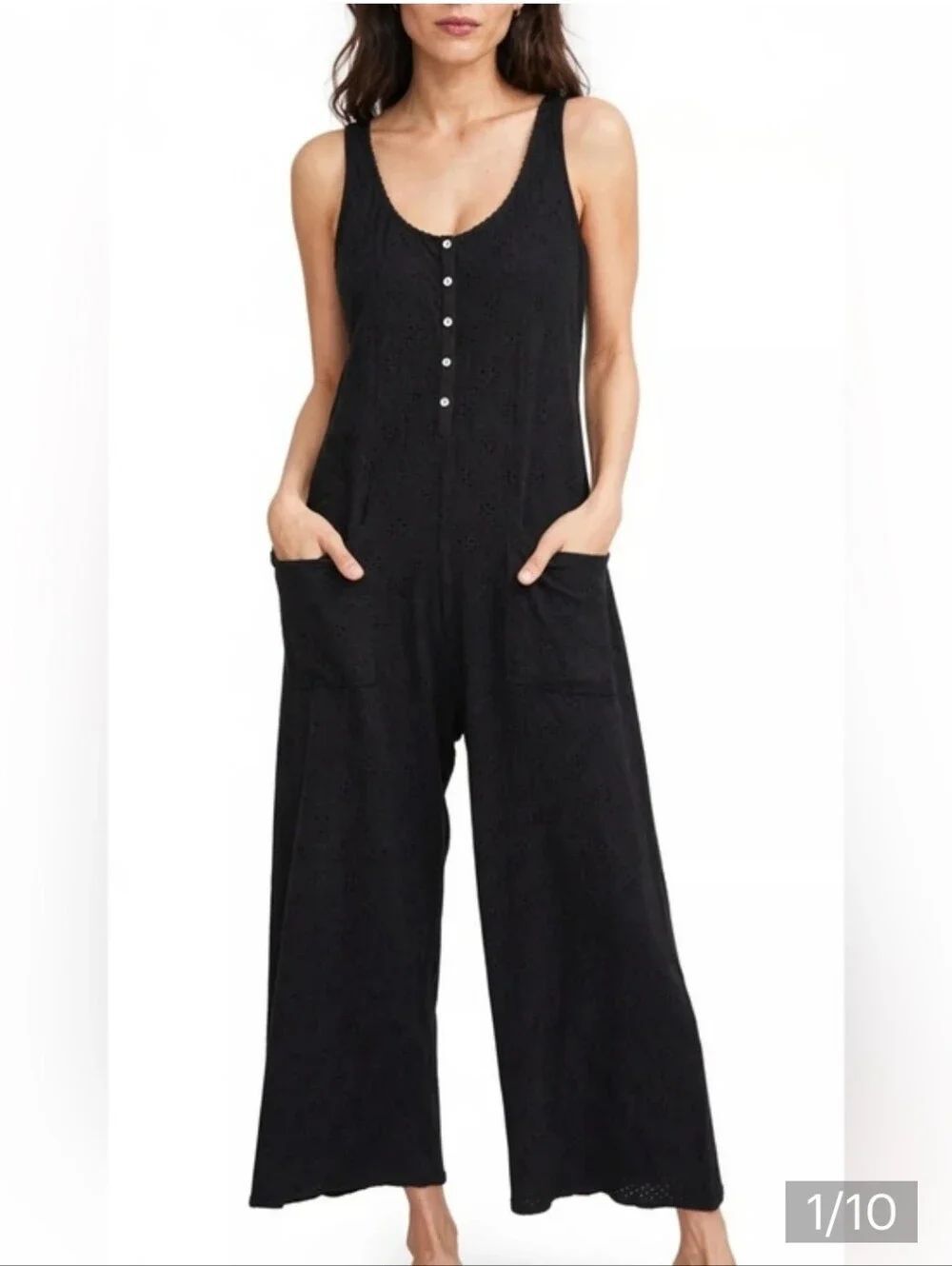Hatch The 24/7 Black Nursing Wide Leg Maternity Jumpsuit Sz 1/Small